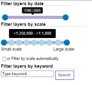 Filter layers by date, scale or keyword