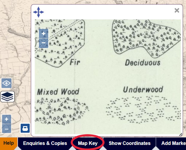 Screengrab of Map Key panel in the Georeferenced Maps viewer